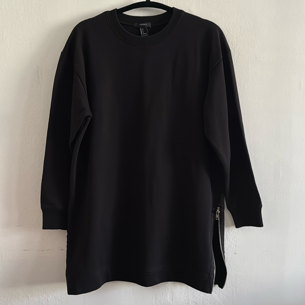 Vintage Solid Black Crew Neck Tunic Sweater